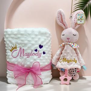 개인화 된 장식 Doudou 담요 세트 Swaddle 유모차 유아용 침대 잠자는 커버 아기 출생 선물 신생아 샤워 선물