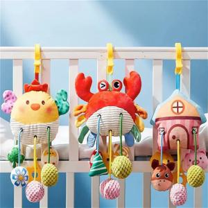 새로운 아기 침대 교수형 Drawstring 장난감 신생아 아기 유모차 장난감 귀여운 동물 교육 장난감 손 그립 플러시 비비 재미있는 취침 시간 장난감
