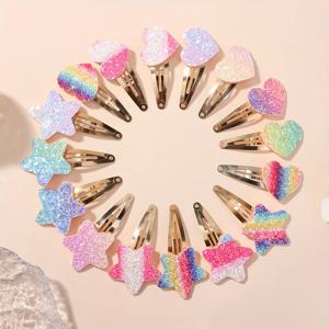 16Pcs 패션 반짝이 무지개 꽃 토끼 BB 귀여운 소녀 헤어 클립에 대 한 수 제 머리 핀 바레트 머리 장식 헤어 액세서리