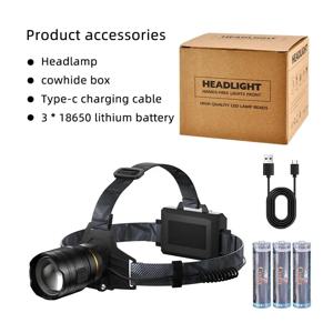 강력한 XHP360 36-LED 줌 헤드램프, 18650 충전식 헤드라이트, 낚시, 캠핑, 하이킹을 위한 조절 가능한 밝은 손전등