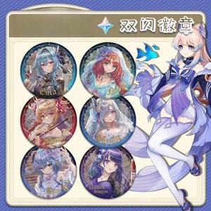 Genshin Impact 정장 시리즈 58mm 광택 애니메이션 핀 배지 Furina Hu Tao Ganyu Keqing Collectible Merchandise 캐릭터 핀