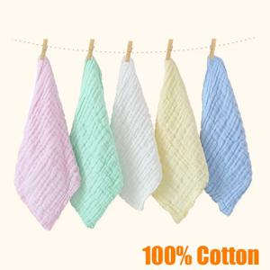 5PCS 아기 목욕 타올 100% 코튼 모슬린 사각형 6 레이어 거즈 키즈 Facecloth 페이스 워시 닦아 손 부드러운 신생아 물건 손수건