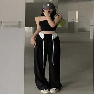 하이웨이스트 스트레이트 레그 수트 팬츠 여성 캐주얼 드레이피 홍콩 스타일 루즈핏 디자인 센세이션 트라우저 (젊은 여성용)