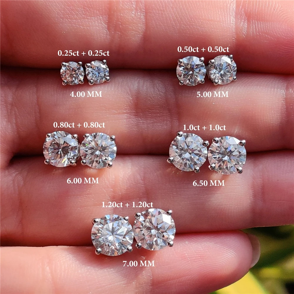 CANNER 0.5-1.2 캐럿 D 컬러 Moissanite 귀 스터드 귀걸이 여성용 925 스털링 실버 스파클링 피어싱 귀걸이 파인 쥬얼리