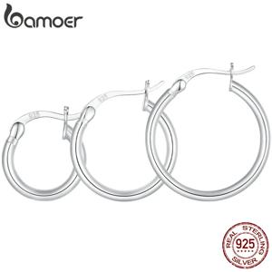 BAMOER 925 스털링 실버 대담한 클래식 저자극성 후프 귀걸이, 여성용 14K 화이트 골드 도금 표준 튜브 귀걸이