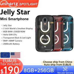Unihertz Jelly Star 미니 스마트 폰 안드로이드 13 8GB 256GB Led 라이트 잠금 해제 투명 백 쉘 핸드폰 48MP 3 인치 전화