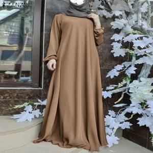 2025 ZANZEA 패션 이슬람 드레스 여성 Tukey Abaya 가운 긴 소매 Maxi Sundress Vestido 두바이 Kaftan 이슬람 의류 특대