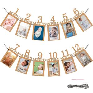생일 아기 1 년 12 개월 사진 배너 아기 소년 소녀 1 년 생일 파티 장식 사진 Garlands 아기 첫 번째 생일 파티
