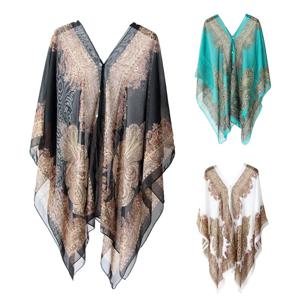 2022 시폰 비치 커버 Kaftan 비치 튜닉 드레스 비키니 커버 여성 수영복 Sarong Pareo 수영복 비치웨어 수영복