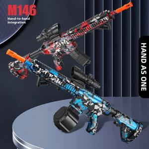 야외 대화형 부모-자식 게임을 위한 주황색 플러그와 이중 매거진이 있는 M416 장난감 총 7.4V 고속 버스트 젤 볼.