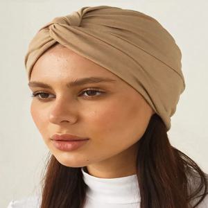 부드러운 탄성 라마단 이슬람 Hijab 모자 패션 여성 Headscarf 솔리드 컬러 헤어 케어 터번 보닛 화학 요법 모자