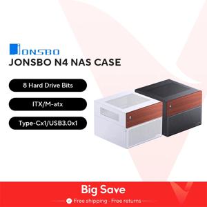 JONSBO 블랙 NAS 섀시 M-ATX 마더보드 SFX 전원 슬롯 6 개, 대형 2 개, 소형 하드 드라이브 슬롯 120mm x 1 팬, 월넛 장식 패널, N4