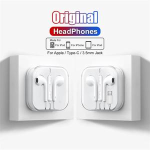 IOS 오리지널 헤드폰 iPhone 14 13 12 11 Pro Max Lightning 이어폰 X XS XR 7 8 Plus SE Type-C 유선 블루투스 이어 버드