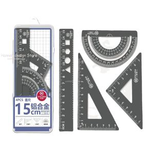 알루미늄 눈금자 세트, 금속 플라스틱 소프트 기하학 수학 드로잉 나침반 문구 눈금자, 학교용 수학, 4 개/세트