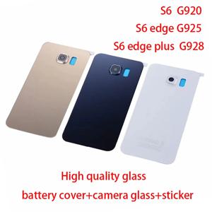 삼성 갤럭시 S6 G920F S6 엣지 플러스 G925F G928F 하우징 유리 후면 배터리 커버 + 카메라 렌즈 커버 + 스티커 수리 부품