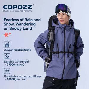 COPOZZ 스키 자켓 여성 남성 후드 스키 착용 방풍 겨울 작업복 까마귀 방수 야외 스포츠 의류 스노우 보드