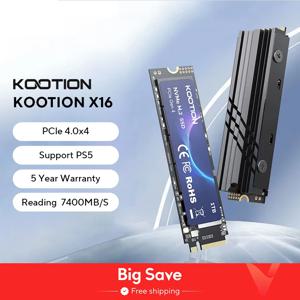 KOOTION X16Plus SSD NVMe M2 내장 솔리드 스테이트 하드 디스크, PCIe 4.0x4 2280 SSD M.2 드라이브, PS5 노트북 PC용, 1TB, 2TB, 512GB