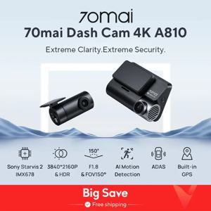 70mai 4K 대시 캠 A810 울트라 HD 내장 GPS ADAS 자동 레코드 150FOV 모션 감지 70mai A810 4G 자동차 DVR 지지대 후면 캠