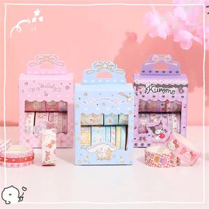 10 롤/박스 Sanrio Kuromi Cinnamoroll Meloyd 테이프 스티커 귀여운 만화 헬로 키티 핸드북 DIY 핫 스탬핑 스티커 어린이 장난감