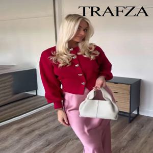 TRAFZA 여성 패션 솔리드 탑 하트 모양의 버튼 가디건 여성 봄 캐주얼 긴 소매 오목 뜨개질 스웨터 코트