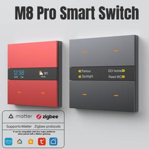 M8Pro Tuya 스마트 스위치 및 Zigbee 3.0 허브: HD 날씨/시계, 프로그래밍 가능한 키 4개, 다중 장치 제어