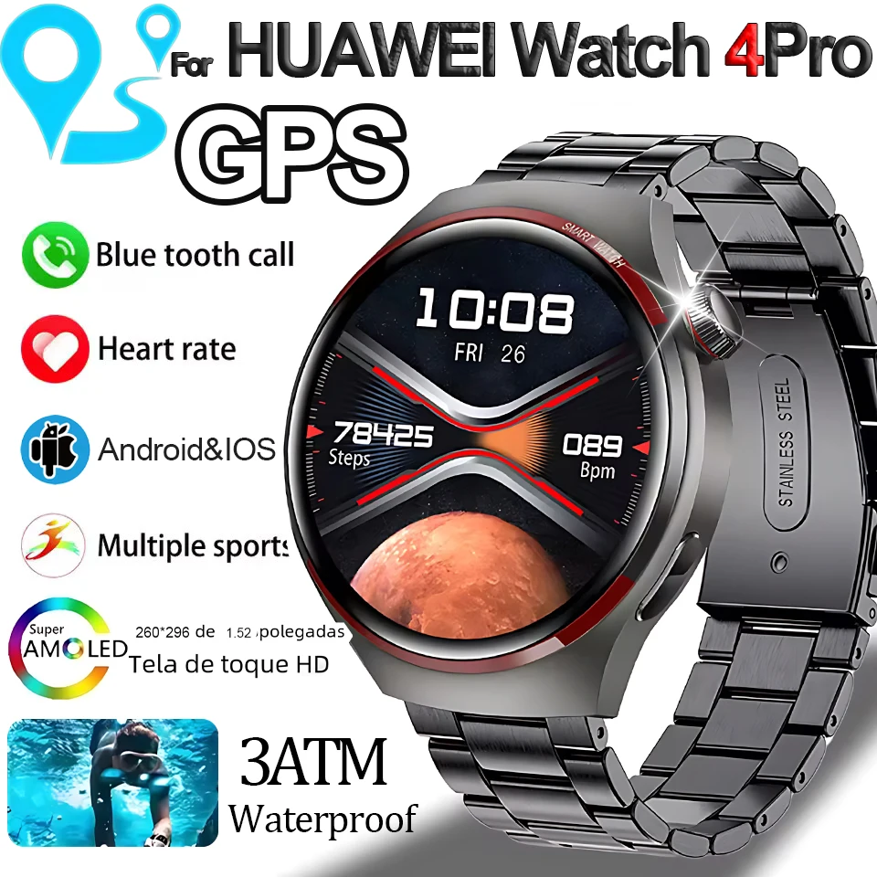 GT 4 Pro NFC GPS 스마트 시계 360*360 HD 화면 심박수 게임 혈액 산소 SmartWatch IP68 방수 스포츠 시계 2025 신규