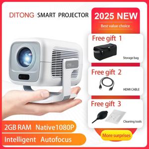 DITONG X3Plus HD 프로젝터 네이티브 1080P 지원 4K WIFI6 BT5.4 안드로이드 프로젝터 자동 초점 자동 키스톤 홈 시어터 프로젝터