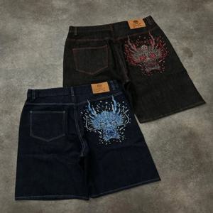 트렌디 스트리트 하라주쿠 하이 스트리트 오버 사이즈 워싱 데님 반바지 남성 캐주얼 레트로 힙합 고스 루즈 와이드 레그 팬츠 여성