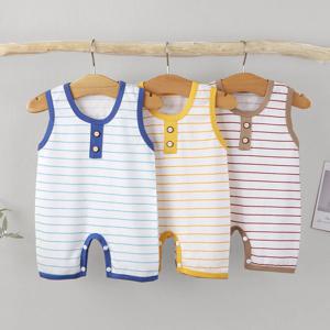 여름 민소매 아기 Rompers 0-2Y 신생아 아기 소년 유아 소녀 스트라이프 점프 슈트 아기 의류를위한 줄무늬 Onesies