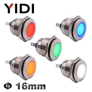 사용자 정의 16mm 금속 LED 표시 등 크롬 패널 장착 표시 등 파일럿 램프 신호 램프 12V 24V 220V LED 빨간색 녹색 파란색