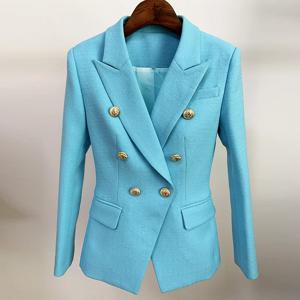 HIGH STREET 최신 2024 런웨이 디자이너 블레이저 여성용 클래식 라이온 버튼 더블 브레스트 슬림 피팅 질감 블레이저 자켓