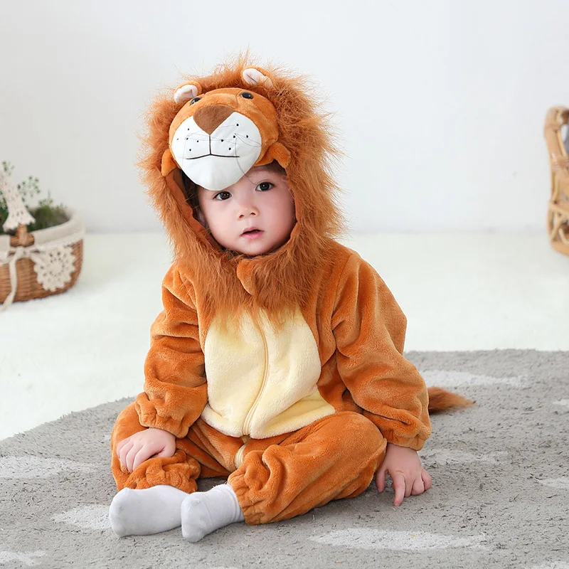 Umorden 동물 왕 사자 Kigurumi 의상 아기 소년 유아 유아 겨울 잠옷 점프 슈트 Onesies 플란넬 생일 멋진 드레스