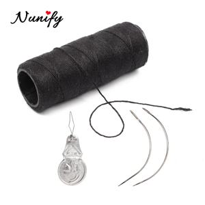 Nunify 코튼 블랙 스레드 날카로운 C 커브 가발 바늘, 헤어 바늘, 직조 바늘 및 실, 가발 스타일링 도구, 세트당 4 개