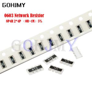 100PCS 0603*4 8P4R 2*4P 네트워크 저항기 SMD 어레이 0 ~ 910 Ohm 1K ~ 910K 2K 2.2K 4.7K 10K 22K 47K 100K 1M 1R 10R 100 220 470 Ohm