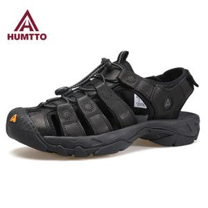 HUMTTO-남성용 통기성 여름 비치 샌들, 야외 워터 스니커즈, 가죽, 하이킹, 캠핑, 등산, 아쿠아 신발
