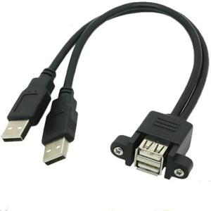 듀얼 포트 USB 2.0 A 남성-여성 M/F 확장 나사 잠금 패널 마운트 케이블 50cm 30cm 100cm