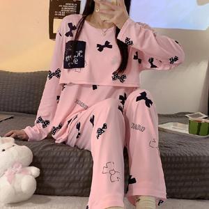 여성 간호 잠옷 Homewear 봄 가을 출산 잠옷 세트 귀여운 모유 수유 의류 긴팔 임신 잠옷
