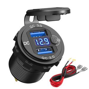 빠른 충전기 알루미늄 QC3.0 듀얼 USB 차량용 충전기 스위치 버튼 LED 전압 디스플레이 12V/24V 자동차 보트 오토바이