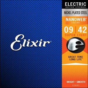 Elixir Strings 일렉트릭 기타 현, NANOWEB 코팅, 슈퍼 라이트(.009-.042) - 12002