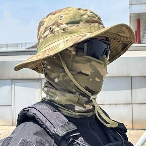 여성 남성 하이킹 낚시 Boonie 모자 야외 스포츠 태양 자외선 차단 목 얼굴 위장 조정 가능한 양동이 모자 및 마스크