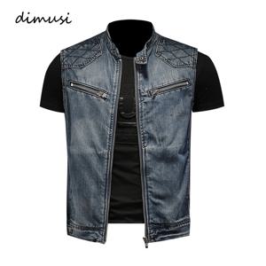 DIMUSI Mens 데님 조끼 빈티지 패션 디자인 Retor 민소매 자켓 남성 streetwear 찢어진 구멍 펑크 진 조끼 의류