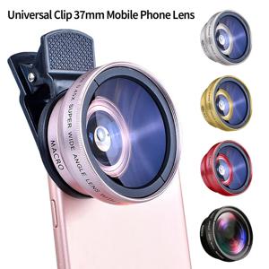 2 IN 1 렌즈 범용 클립 37mm 휴대 전화 렌즈 전문 0.45x 49uv iPhone Android 용 슈퍼 광각 + 매크로 HD 렌즈
