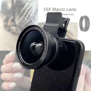 iPhone 용 15x 슈퍼 매크로 렌즈가 장착 된 새로운 HD 유리 0.6x 슈퍼 광각 렌즈 삼성 스마트 폰 37mm 카메라 폰 렌즈 키트