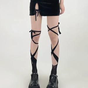 여성 섹시한 임의로 붕대 심장 꽃 레이스 Fishnet 스타킹 불규칙한 송아지 양말 Jk 넥타이 중간 튜브 일본 긴 양말