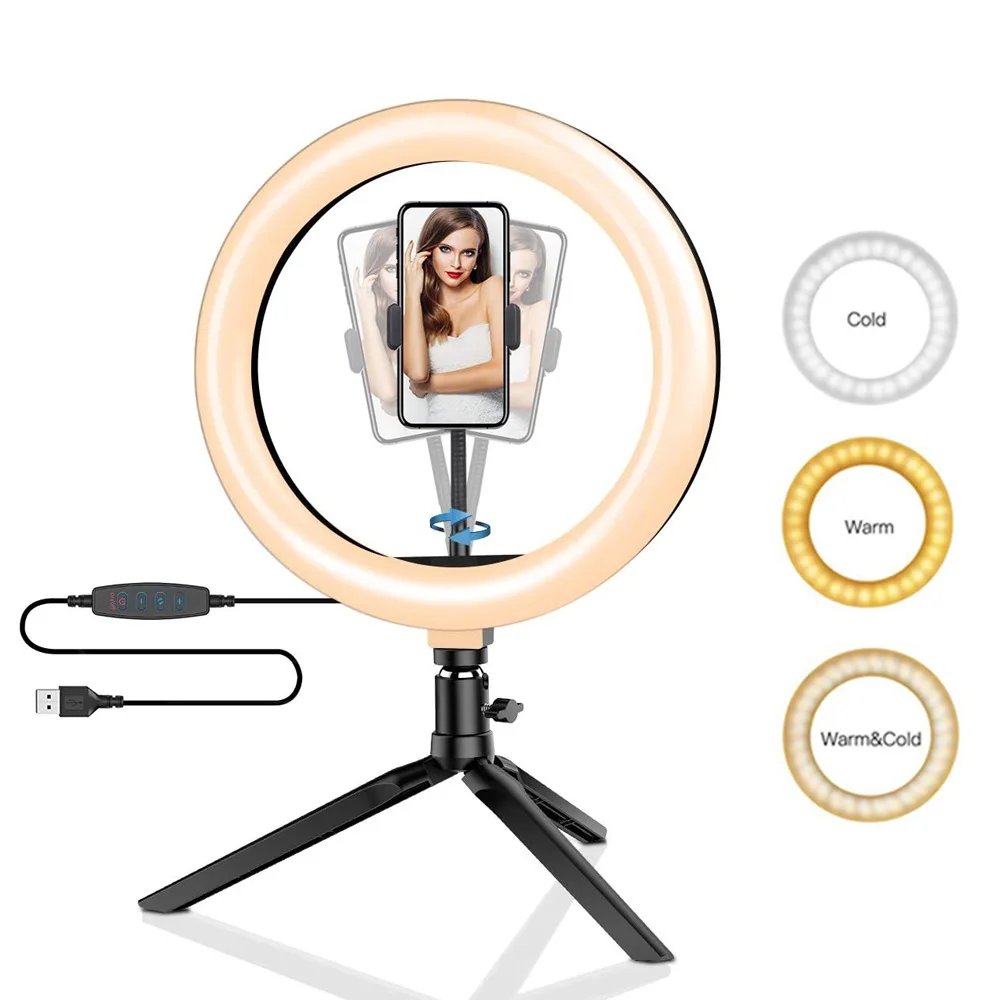 26cm 10 인치 Led 링 Selfie 빛 디 밍이 가능한 사진 조명 키트 라이브 비디오에 대 한 삼각대와 Usb 충전 램프 120 램프 구슬