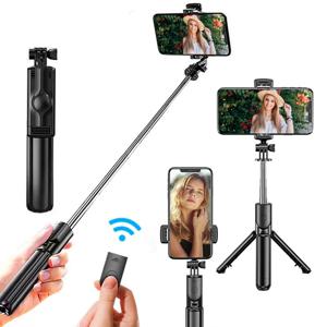 iPhone 용 Bluetooth 원격 확장형 삼각대가있는 무선 셀카 스틱 삼각대 스탠드 삼성 휴대 전화 Tiktok 라이브 스트리밍