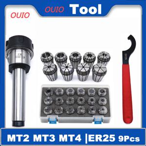 OUIO ER25 수집 용수철 클램프, MT2, MT3, MT4, ER25, MT2, ER25, M12, ER25 콜릿 척, 모스 콘 거치대, MT2, MT3, MT4, ER25 세트, 15 개