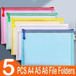 5 PCS A4 A5 A6 문서 가방 편지지 보관 폴더 파일 메쉬 지퍼 주머니 우편 파일 폴더 학교 사무용품 편지지