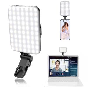 60 LED 고출력 충전식 클립 채우기 비디오 조명(전면 및 후면 클립 포함), 메이크업 셀카용 iPhone용 조정된 3가지 조명 모드