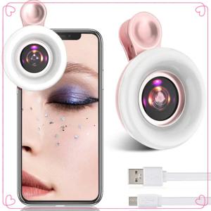 모바일 렌즈 15X 매크로 렌즈 휴대 전화 2 in 1 HD 카메라 렌즈(LED 링 플래시 라이트 포함) 스마트폰 셀카 라이브 램프 필 라이트